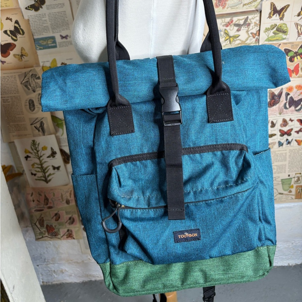 Teal Roll-Top Tourbon Bike Backpack and shoulder Bag